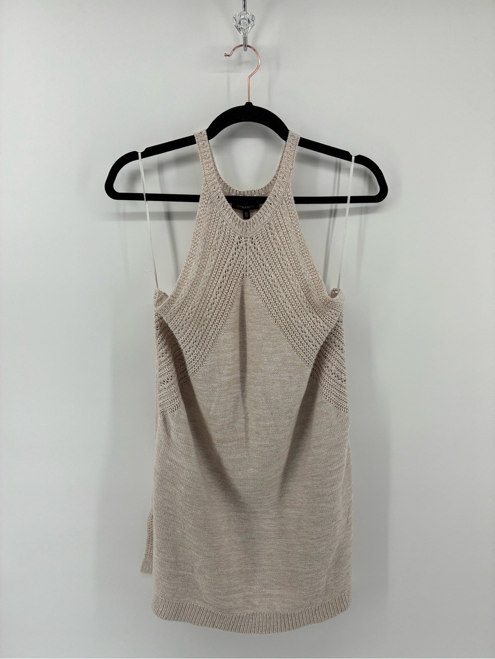 Dynamite Beige Knit Mini Dress Halter Crochet - Picture 1 of 10